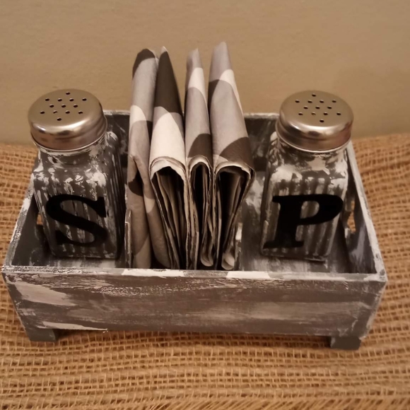 Farmhouse Napkin Holder included Salt & Pepper Shakers with...